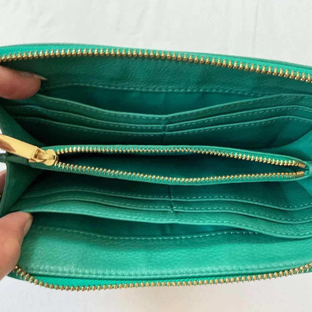 TORY BURCH Vintage Kipp Zippy Wallet Green - Picture 5 of 13